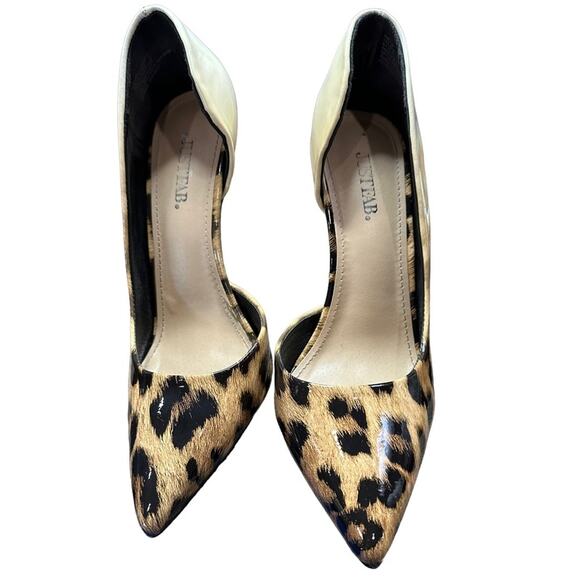 JUSTFAB Treyva cream color with leopard print Really nice faux patent size 9 - Picture 3 of 6